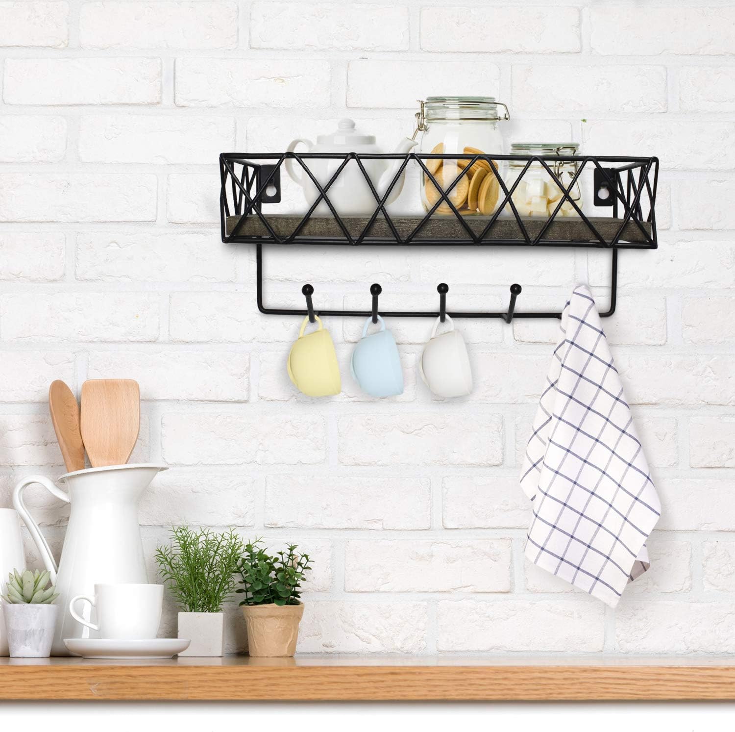 Wall Mounted Entryway Shelf with Key Hooks, Key Hooks with Shelf for Key Hanger, Key Holder with Shelf for Wall, Dog Leash Holder for Wall, Entryway Key Hanger (11")