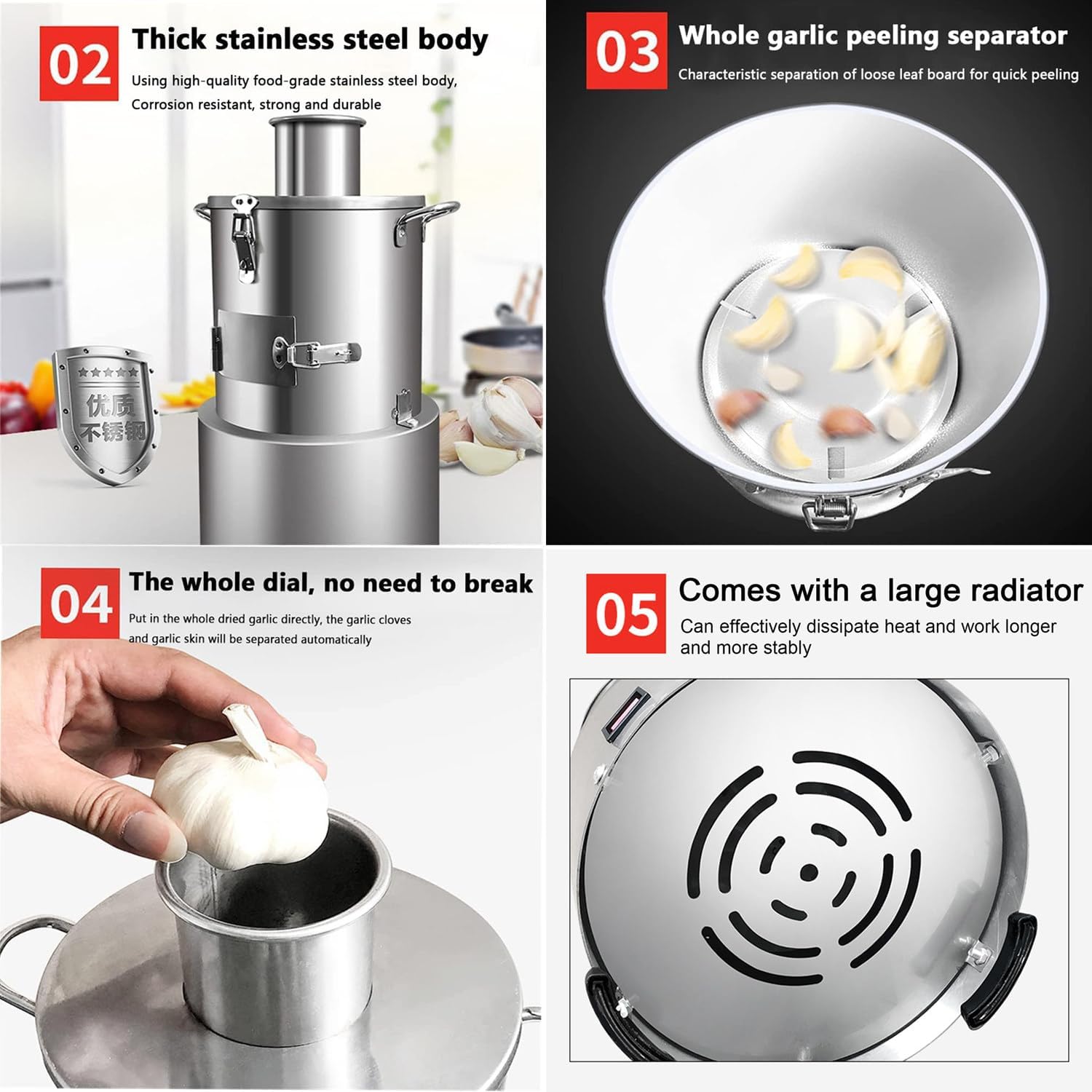 Electric Whole Garlic Peeling Machine,Garlic Separator Machine, Commercial Automatic Garlic Peeler with Portable Handle,High Efficiency Stainless