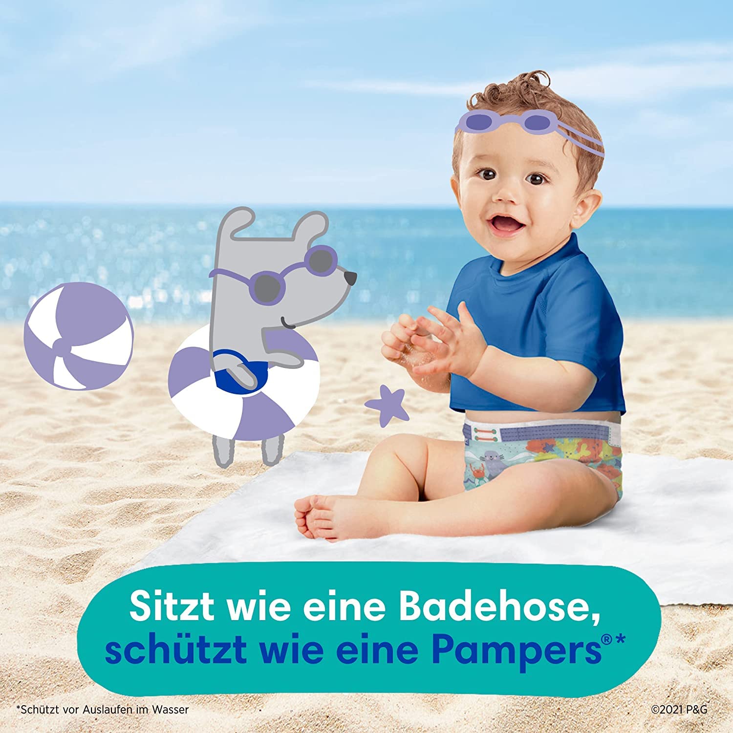 Pampers Schwimmwindel Set mit Splashers (Größe 5-6, 10 Schwimmwindeln) und Windeln Pants Größe 5 (12-17kg, 144 Stück) Premium Protection, Junior, MONATSBOX, Baby Erstausstattung Für Neugeborene