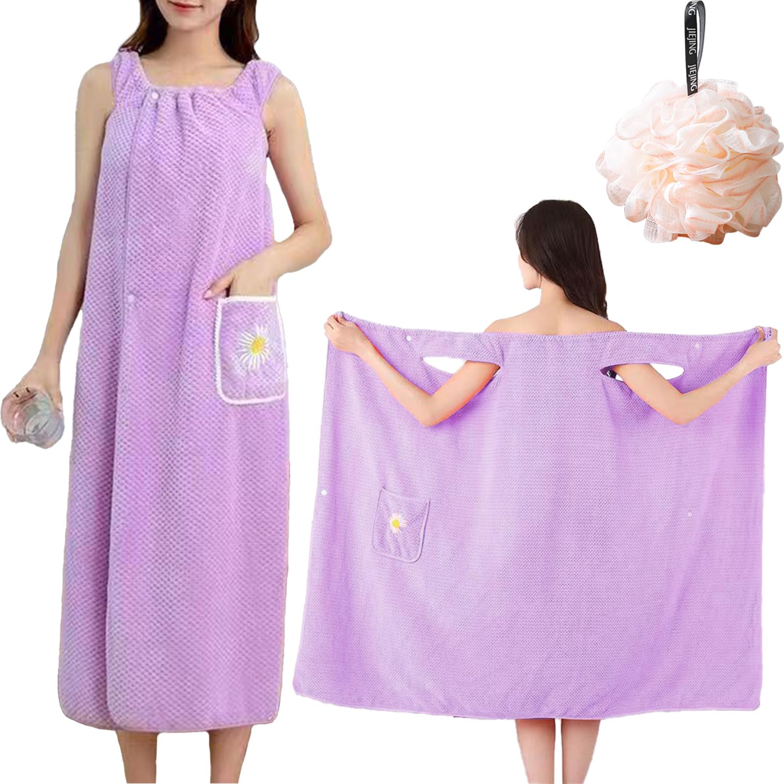 ZenyTra Women's Bathrobe with Pockets, Purple, Absorbent Terry Towelling Bathrobe for Sauna, Beach & Swimming Pool, Soft Sauna Towel with Large Pockets (with 1 Shower Ball)