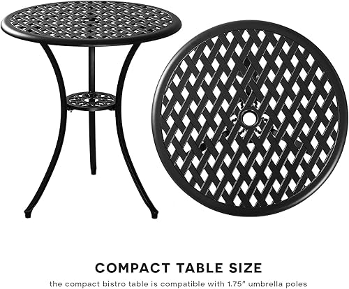 Miniatura 5 de Juego de 3 piezas de bistró de patio con cojines juegos de muebles de exterior de aluminio fundido mesa de comedor mesa redonda de metal con agujero