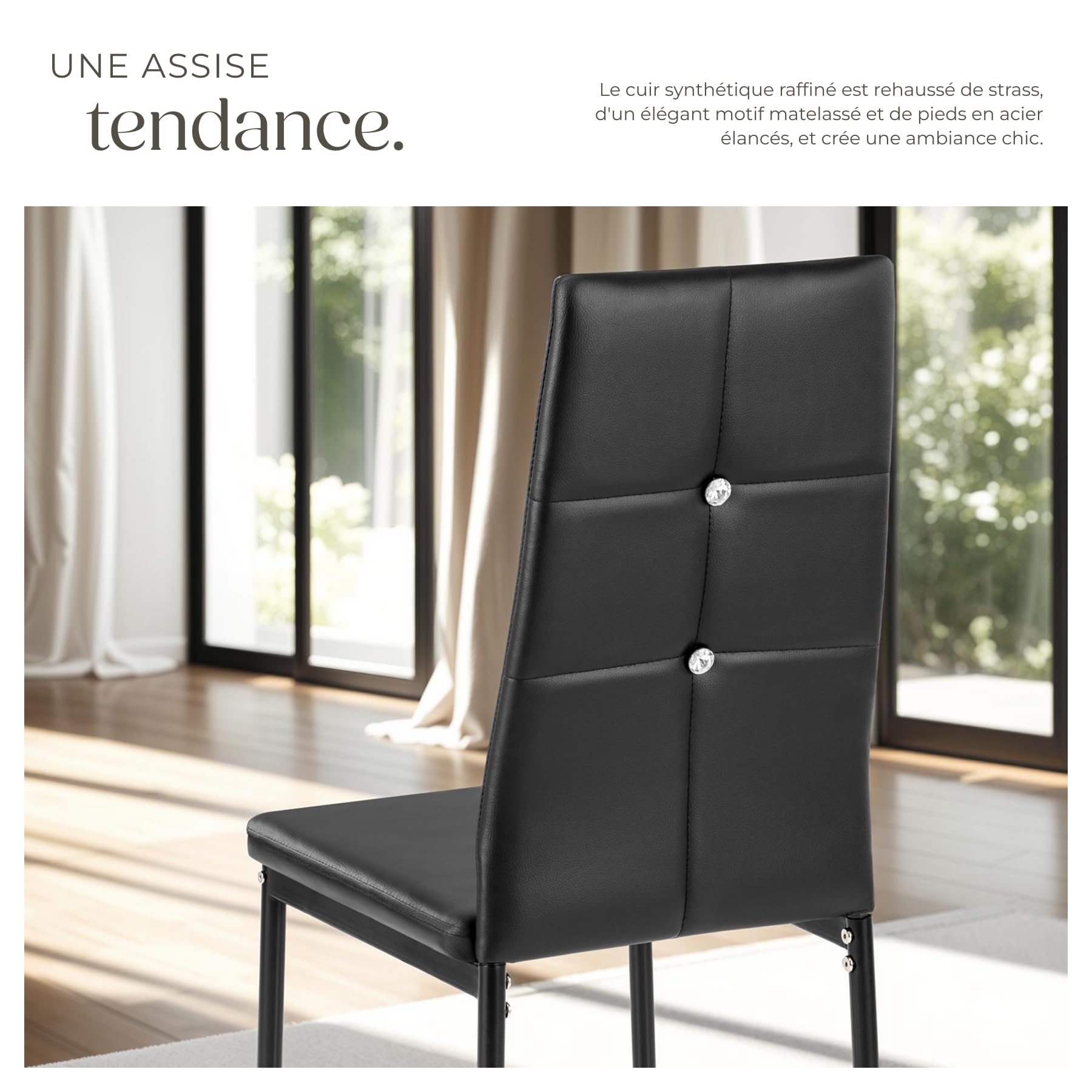 tectake® Lot de 6 Chaises de Salle à Manger Moderne Chaise Ergonomique Rembourrée Confortable Chaise Design en Cuir synthétique Meuble Salon avec Pieds en Acier pour Salon, Coiffeuse, Chambre