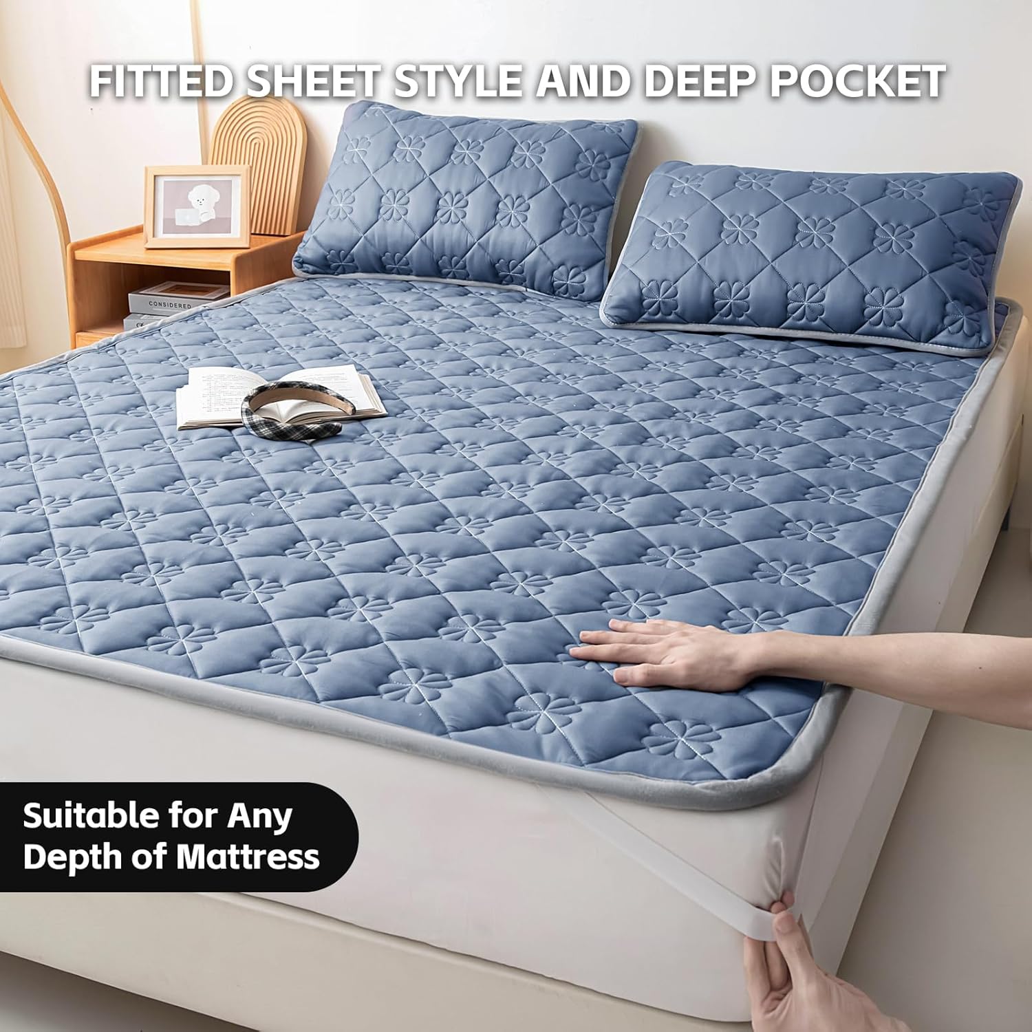 3-Piece Waterproof Bedding Set - Ultra-Thin Mattress Protector + 2 Pillow Protectors | Leakproof & Silent Bed Cover | Breathable Dirt-Proof Covers for Hotel/Home(Blue, Queen(60"x80"))