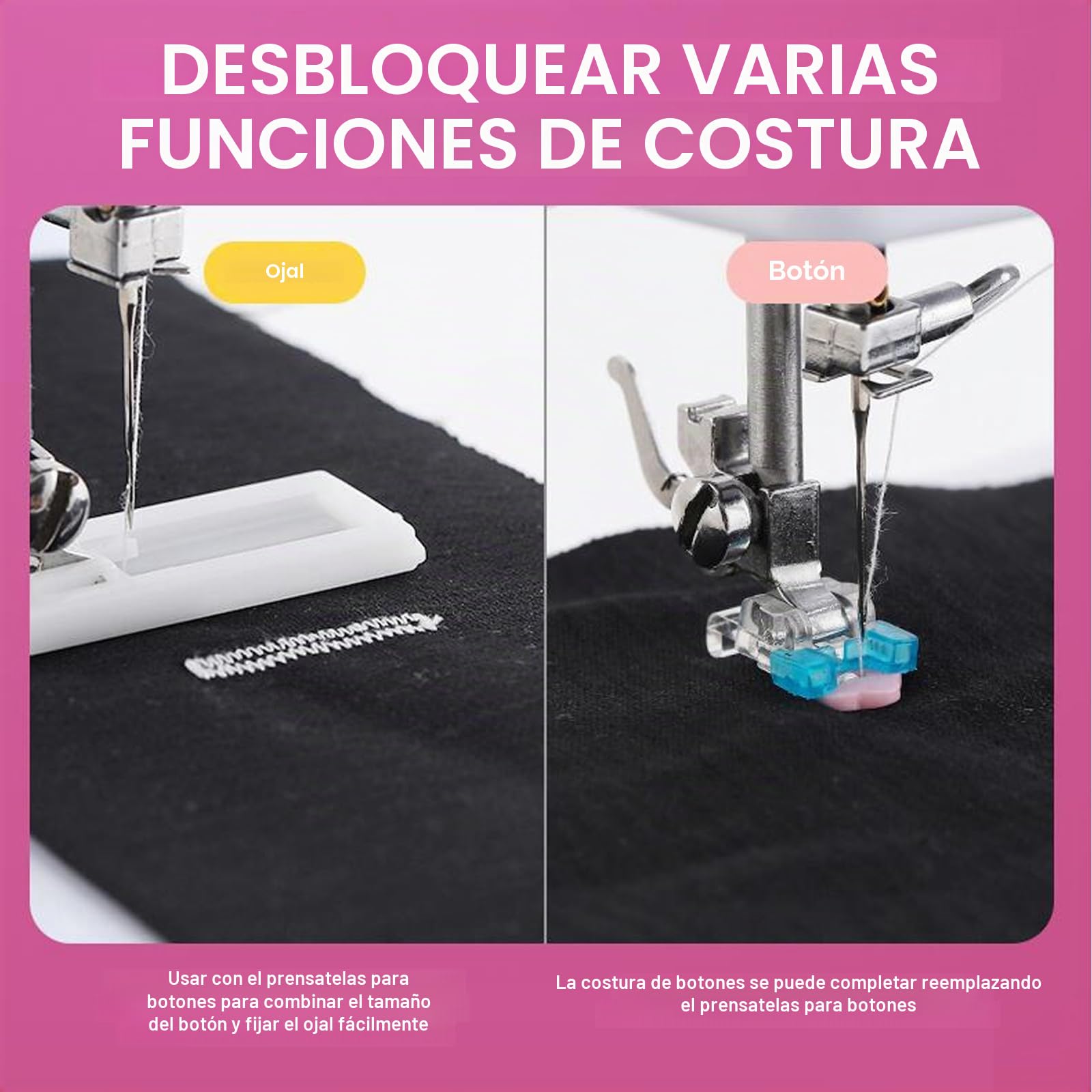 Máquina de coser para principiantes 608A - Mini máquina de coser doméstica con 12 programas de puntadas, pedal y luz LED para adultos