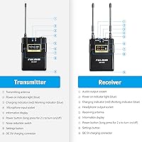 Vista 6 de FULAIM WM500 UHF - Sistema de micrófono inalámbrico Lavalier, micrófono de solapa de 16 canales con transmisor recargable y receptor para grabar