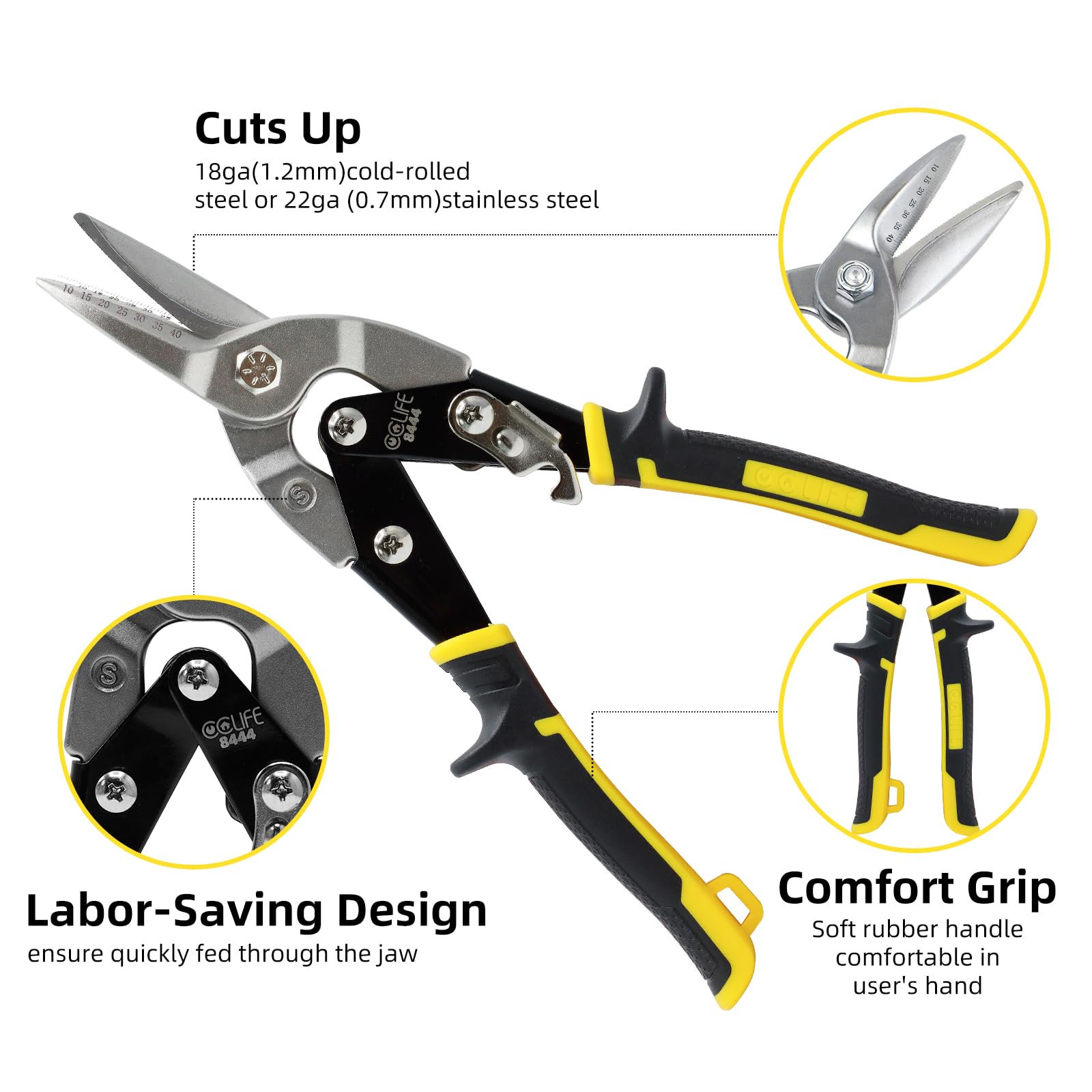 CCLIFE 3pcs ciseaux metaux Cr-Mo ciseaux a tole cissaille a metal tin snips 250mm de directement Gauche et Droite pour Découpe les profiles tôle pour plaque en acier inoxydable, fer, aluminium