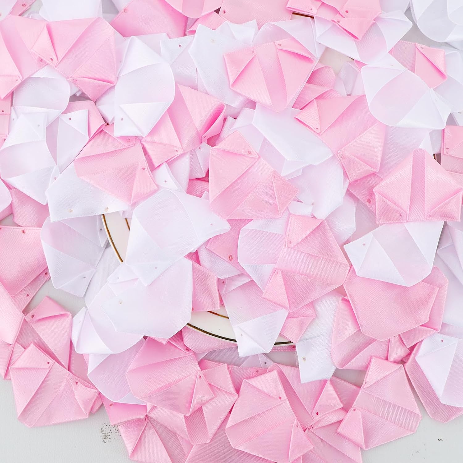 TONIFUL 200Pcs Pink & White Satin Ribbon Rose Petals image 4
