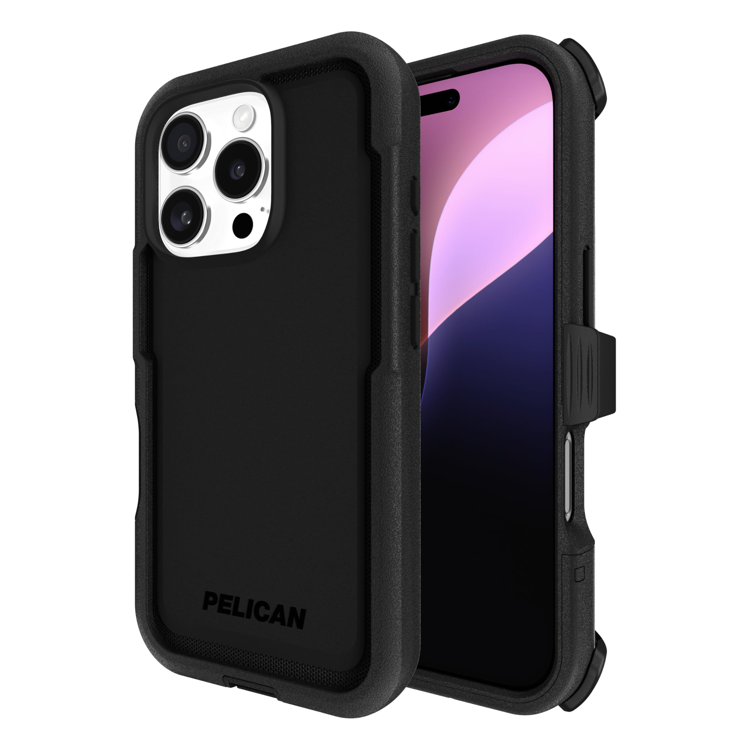 Pelican Voyager iPhone 16 Pro Case, MagSafe, Rugged, Belt Clip, Black, PP055050