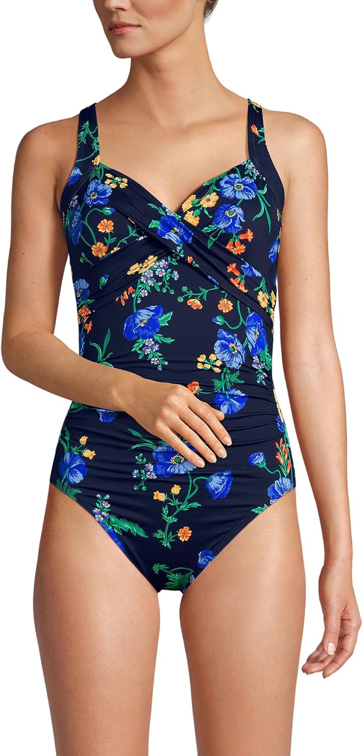 Lands' End Women's Sweetheart Underwire Wrap One Piece Swimsuit