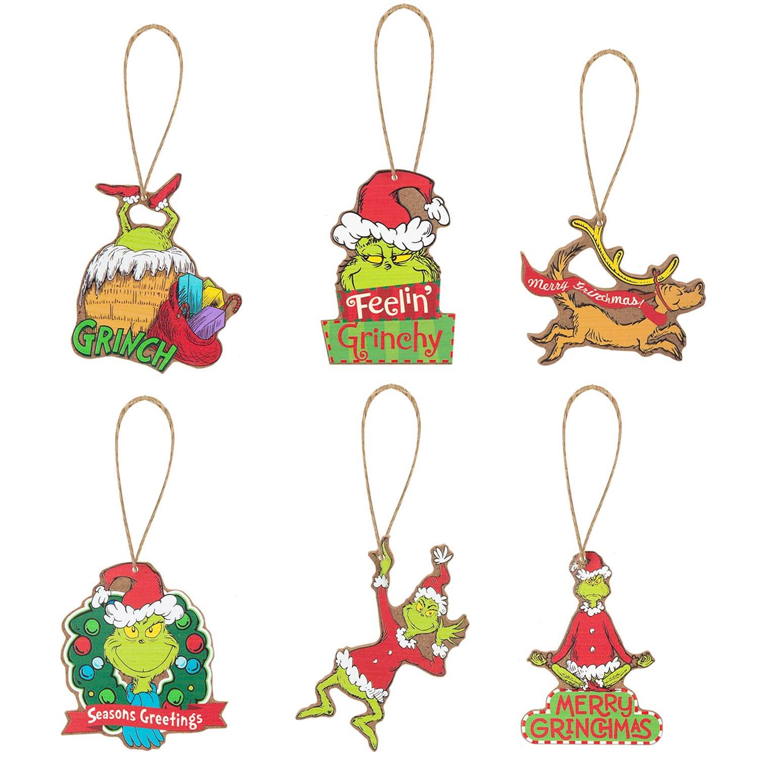 Vfm E-Store 6 Pack - Grinch Christmas Tree Hanging 3D Decoration Partyware Dr Seuss Xmas Theme - 8Cm X 6Cm Variety X