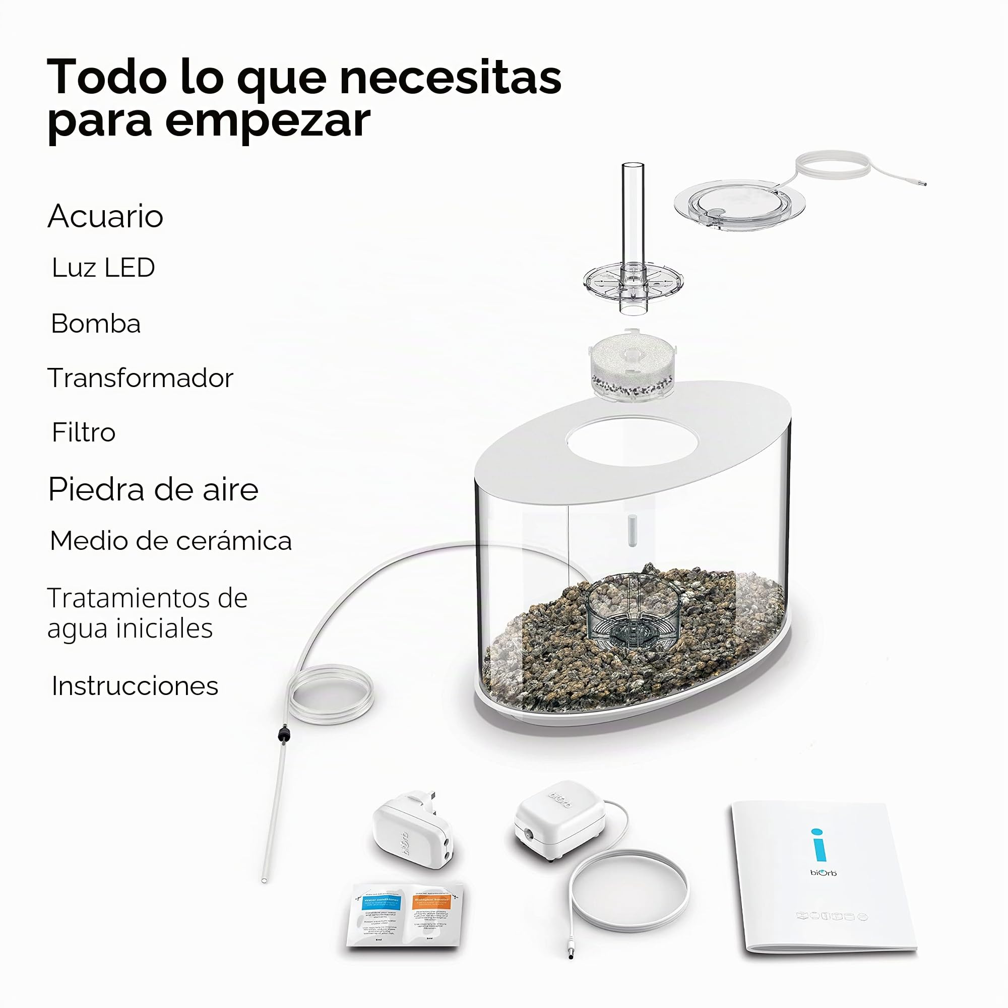 Acuario biOrb LOOP 15 LED, 15 litros, blanco - juego completo de acuario con sistema de filtro patentado, tanque acrílico