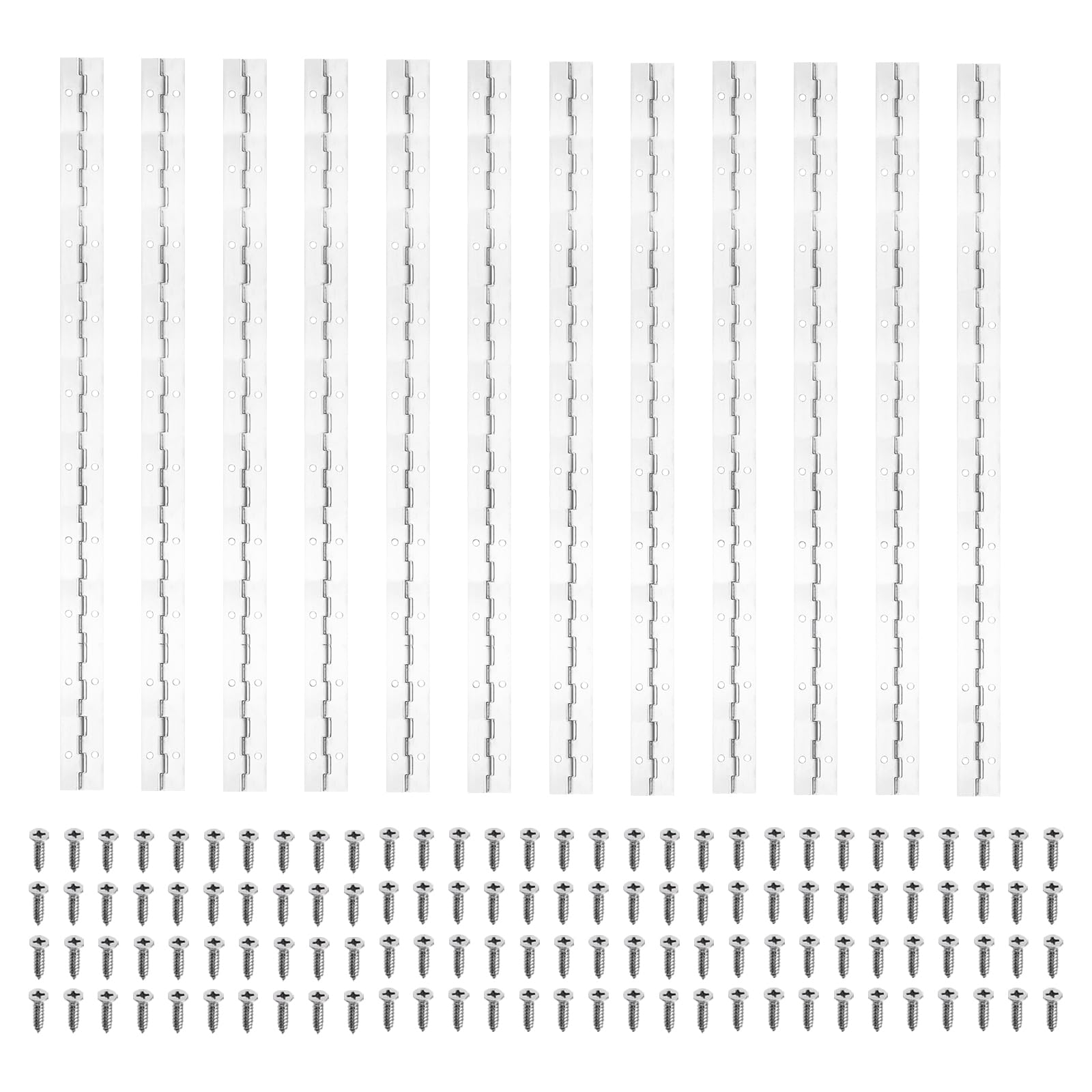 PATIKIL 20x1.2 Inch Piano Hinge,12 Pcs 304 Stainless Steel Continuous Hinge with Holes for Piano Gate Door Wooden Storage Box Cabinet Boat,Silver