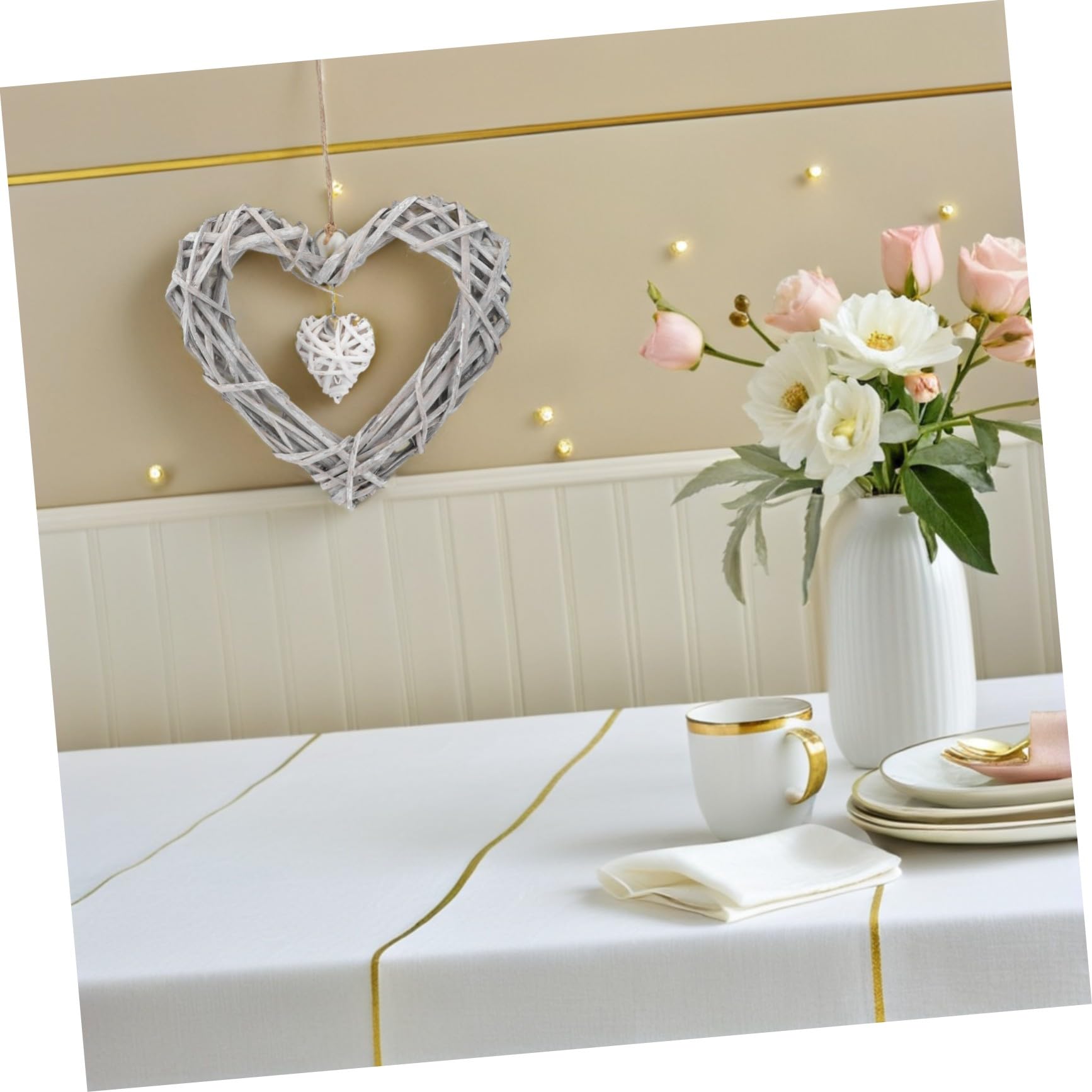 Alipis 4 Stücke Teiliges Herz Rattan Hängeornament mit Spitze Handgefertigter Wicker Wandkranz für Weihnachts Hochzeitsdeko Vielseitige Party Wohnraumgestaltung