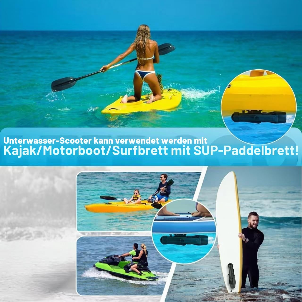 900W Unterwasser-Scooter - Dual 16AH Abnehmbare Batterien, High-Speed Elektrische Flosse für SUP, Kajak, Paddle Board, Schnorcheln & Tauchen, IPX8 Wasserdicht