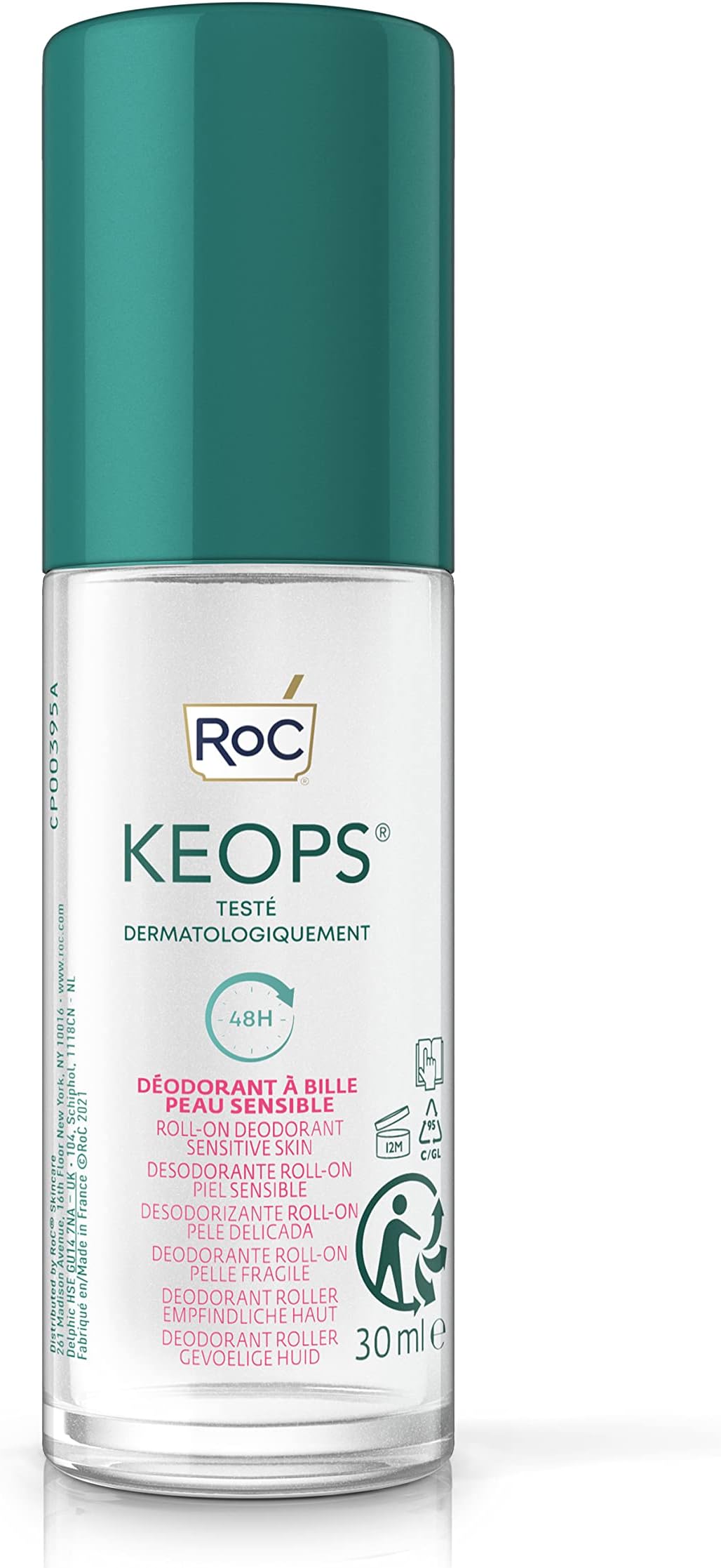 KEOPS Roll-On Deodorant Sensitive Skin - Anti-Perspirant - 48 Hours Efficacy - Alchol-Free and Fragrance-Free - 30 ml