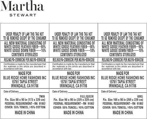 Miniatura 7 de MARTHA STEWART Tencel LyocellEdredón de fibra de plumón de ganso blanco de mezcla de algodón - Peso medio cálido para todas las estaciones - Tamaño