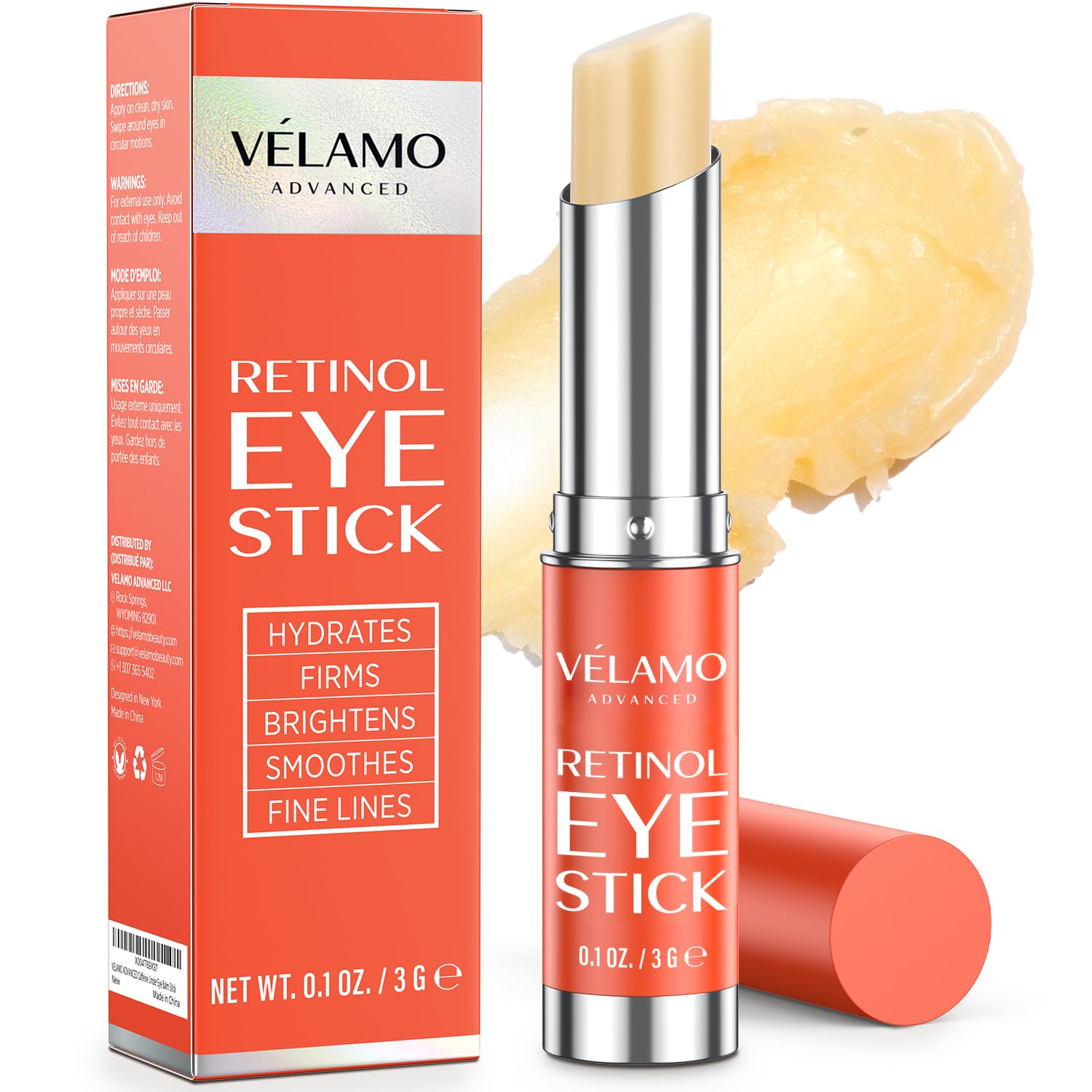 VELAMO ADVANCED Retinol Eye Stick: Renewing & Firming Under Eye Balm for Dark Circles, Puffiness, Fine Lines & Wrinkles - Travel Essentials, Portable & Perfect for On-the-go Use, 0.1 OZ/3g