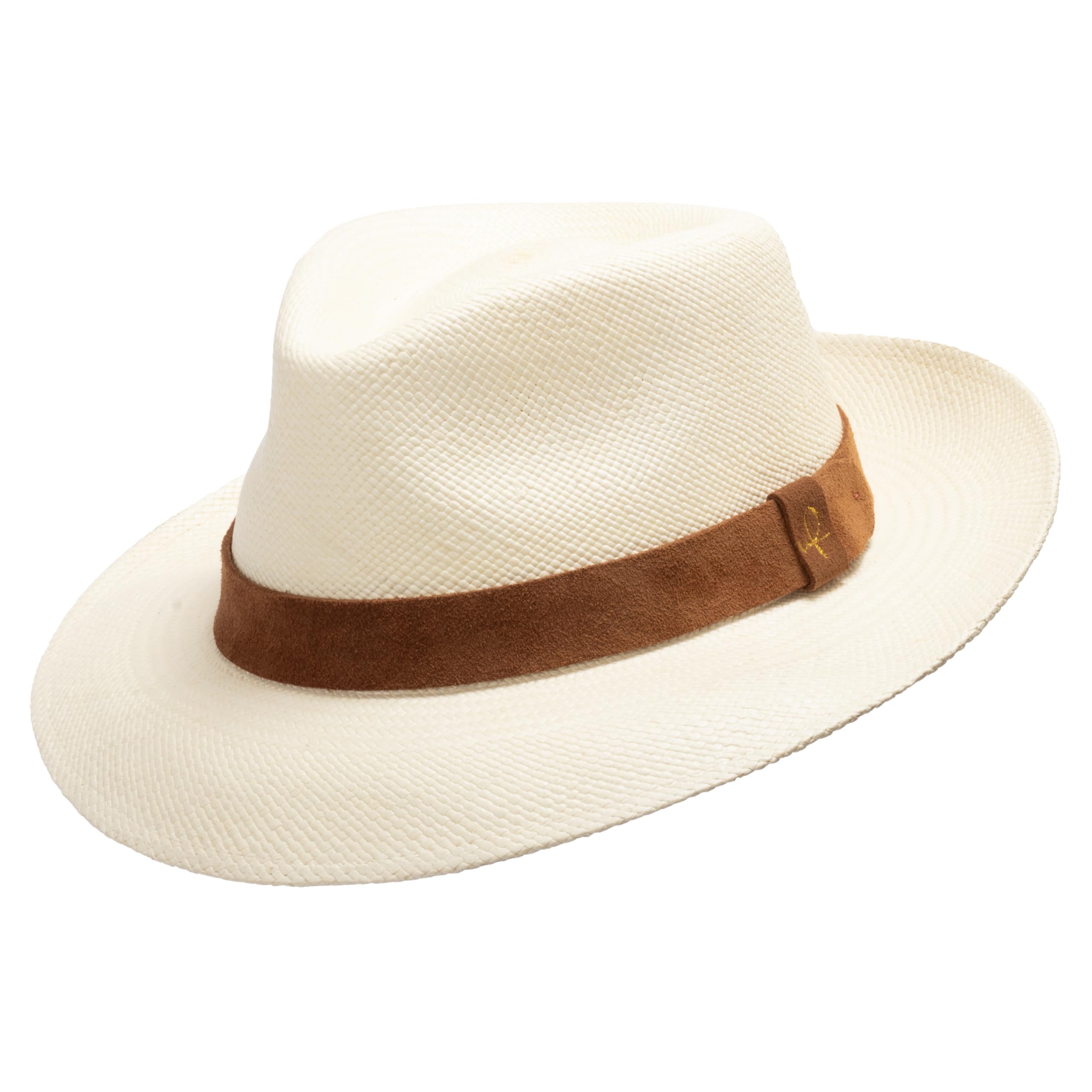 ULTRAFINO Genuine Havana Classic Panama Straw Dress Hat Comfortable Leather Hatband 7 5/8