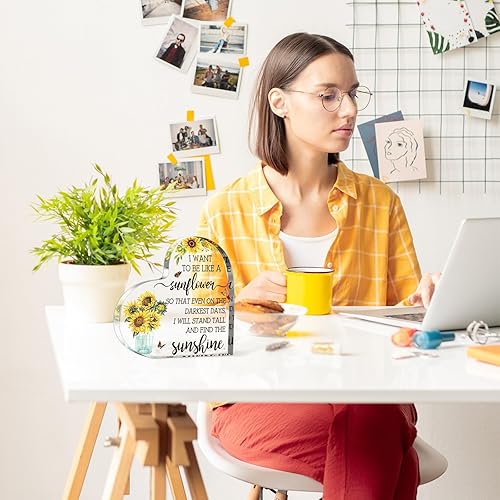 Miniatura 4 de Yulejo Regalo de girasol para mujer, decoración de escritorio de girasol, acrílico inspirador, citas de oficina, recuerdo para amigas, Navidad,