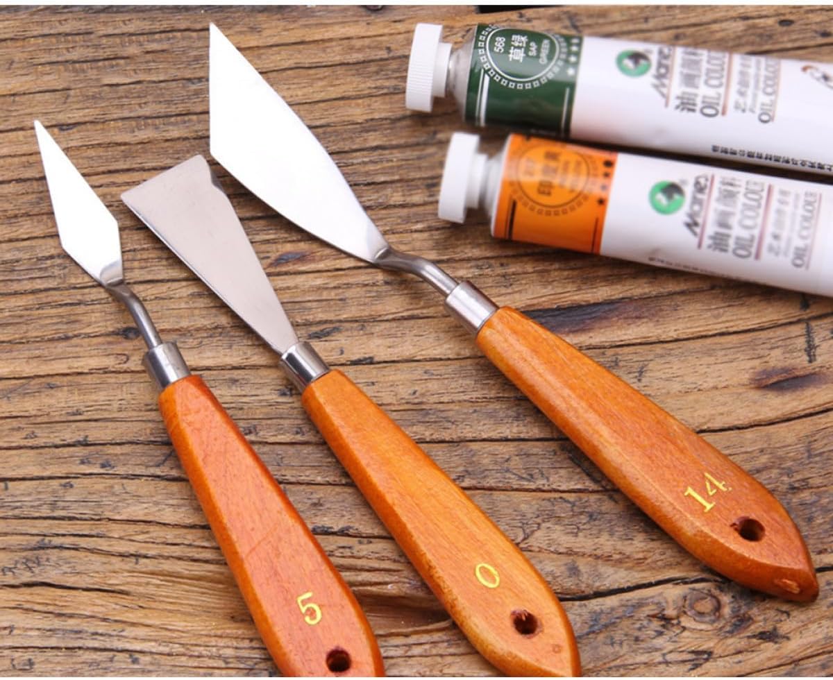 TEHAUX 3pcs Stainless Steel Palette Knives Set for Oil Painting Artists, Metal Spatula Scrapers for Canvas Color Mixing and Paint Application