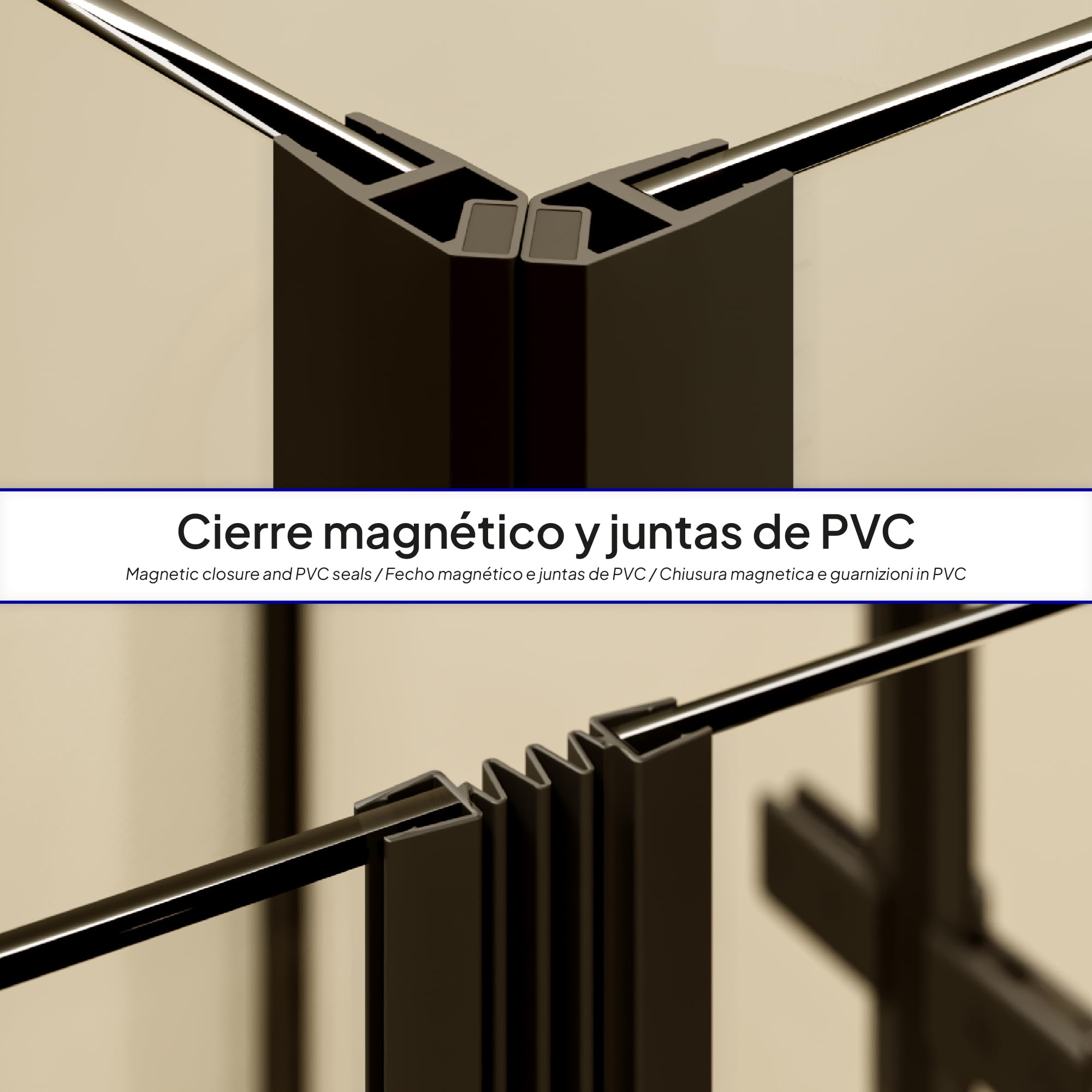 Mampara de Ducha Alice-70x75x180cm|REVERSIBLE|Puertas Abatibles, Ajuste 69,3-71,3x74,3-76,3cm|Perfiles Negros, Cristal Templado Transparente 6mm