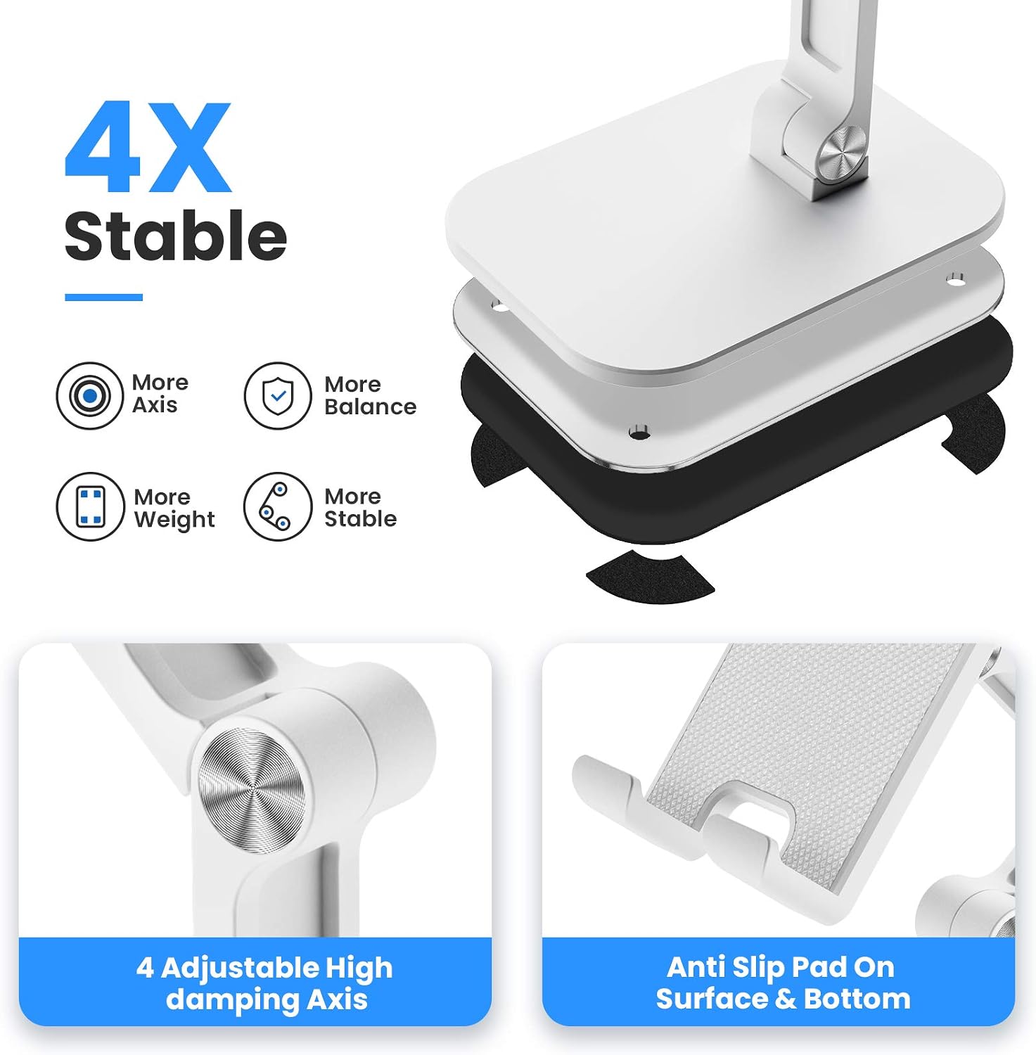 Tensea Cell Phone Stand iPad Holder for Desk, Adjustable Foldable Flexible iPhone Cradle Tablet Vertical Stand for Office Table Desktop, Universal Compatible from iPad Pro 12.9 to Small Smartphone