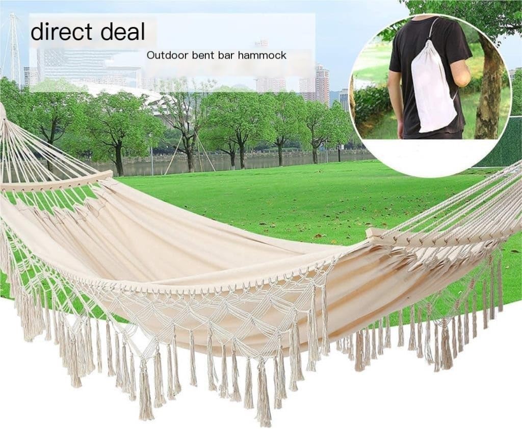 Hammock Outdoor Hammock Single Double Camping Hanging Tree Outdoor Indoor Thick Canvas Leisure Homestay Decoration Hammocks for Outside(A)