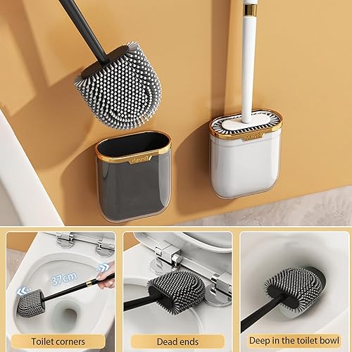 Miniatura 6 de Aupekro Basurero de baño con tapa de cierre suave, 3.1 galones de acero inoxidable con cepillo de inodoro, cubo de basura rectangular con cubo