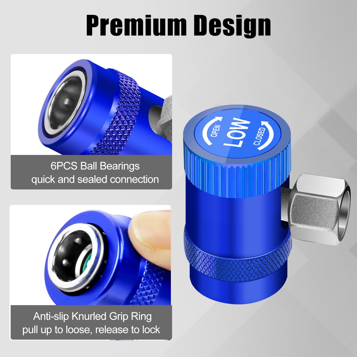 R1234YF Refrigerant Adapter Kit - Red & Blue Quick Connect Couplers For Auto AC Gauge Set