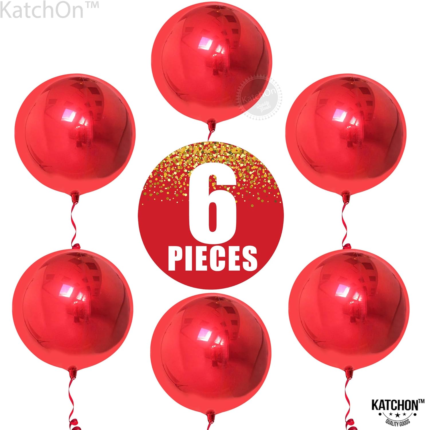 KatchOn, Red Balloons - Big 22 Inch, Pack of 6 | 4D Sphere Red Foil Balloons for Red Party Decorations | Metallic Balloons for Carnival, Casino Theme Party | Graduation Decorations 2026, Birthday