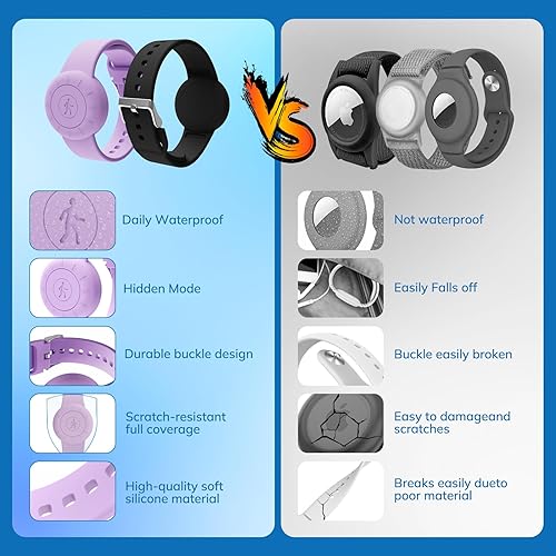 Miniatura 7 de Pulsera impermeable para Airtag para niños (paquete de 2), pulsera de silicona suave oculta para niños, funda completa ligera para rastreador GPS