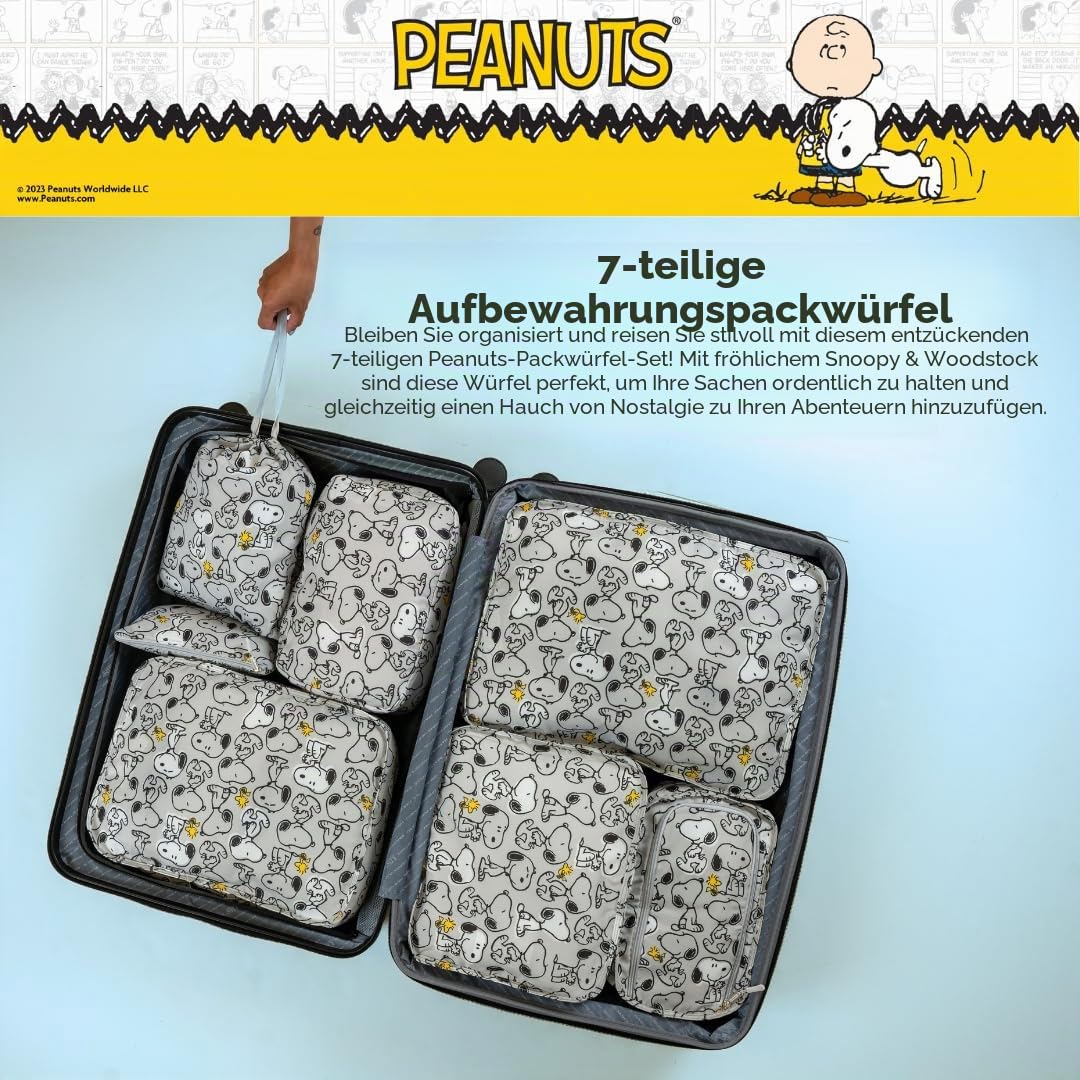 Franco Collectibles Peanuts Snoopy Beauty, 7-teiliges weiches Aufbewahrungs-Organisations-Reise-Set (offizielles Lizenzprodukt)