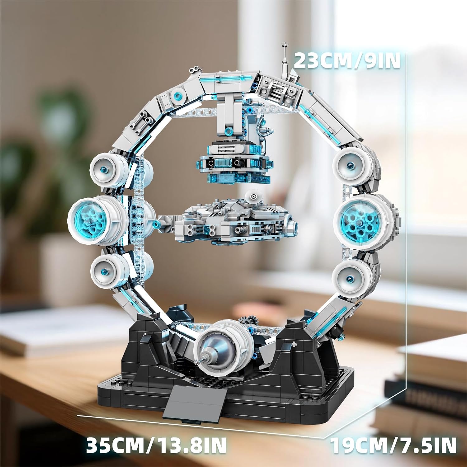 Dimensions of the assembled HJPLPXH Magnetic Levitation Orbital Space Station Spaceship Building Set
