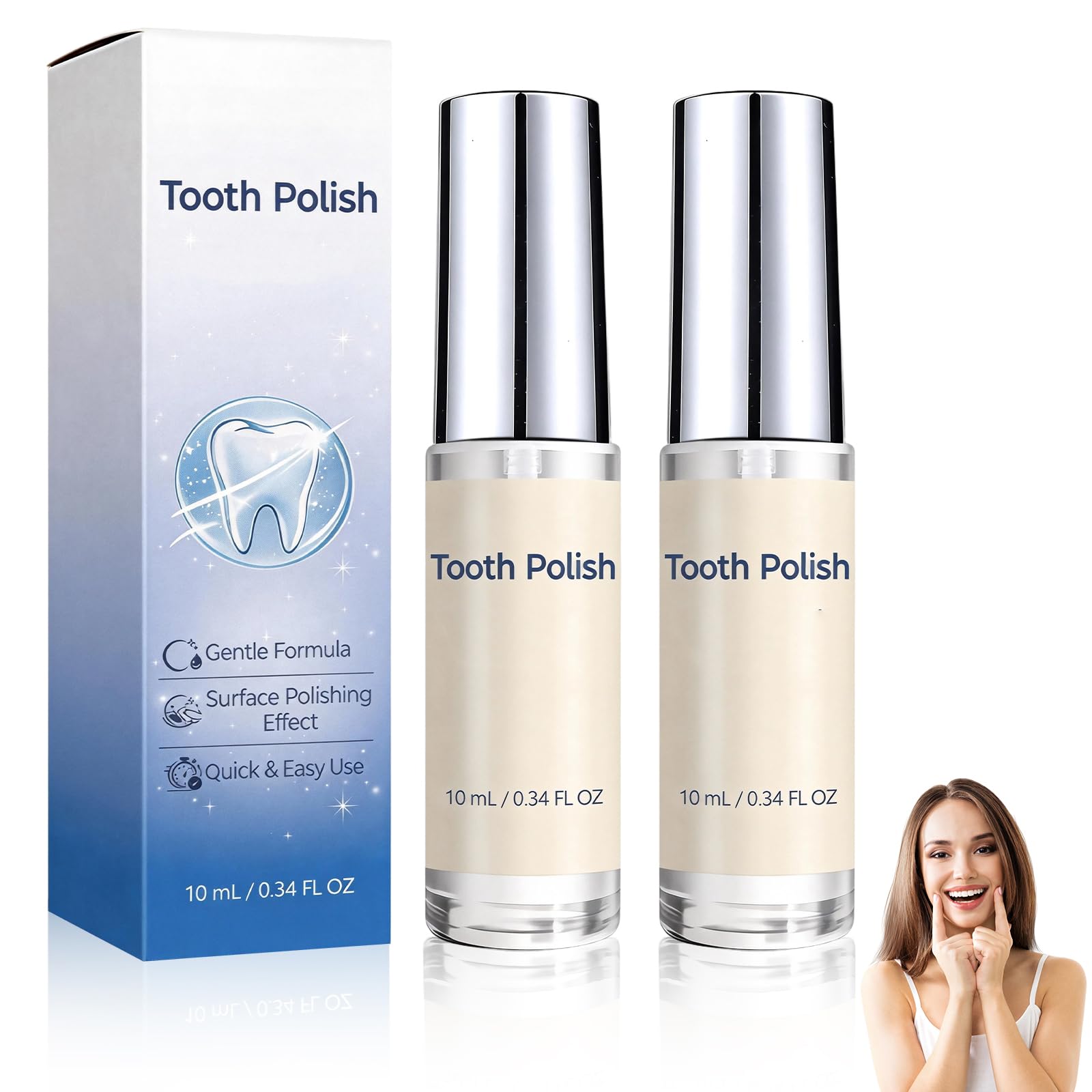 2PCS Tooth Polish & Tooth Whitening Paint - Natural Teeth White Paints, Gentle & Safe Formula, Simple & Portable White Paint for Teeth to Regain Confident Smile（Total 20ml）