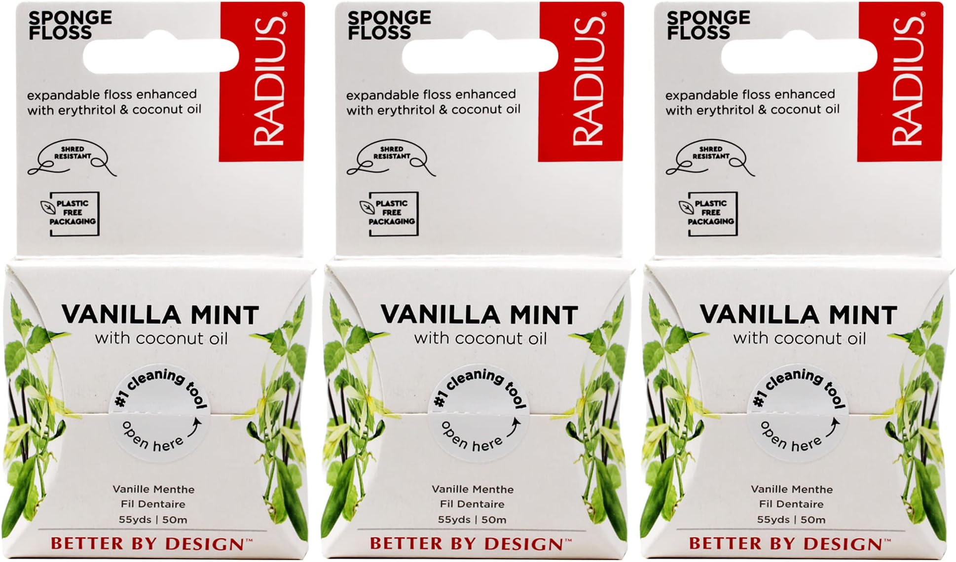 RADIUS Vanilla Mint Dental Floss 55 Yards Vegan & NonToxic