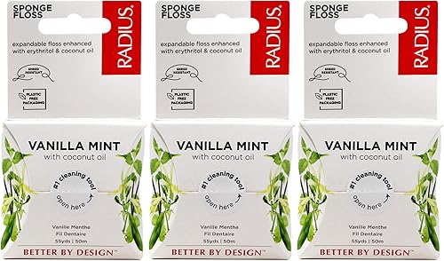 RADIUS Hilo dental de vainilla y menta, 55 yardas, vegano y no tóxico, para el cuidado bucal y diseñado para ayudar a combatir la placa