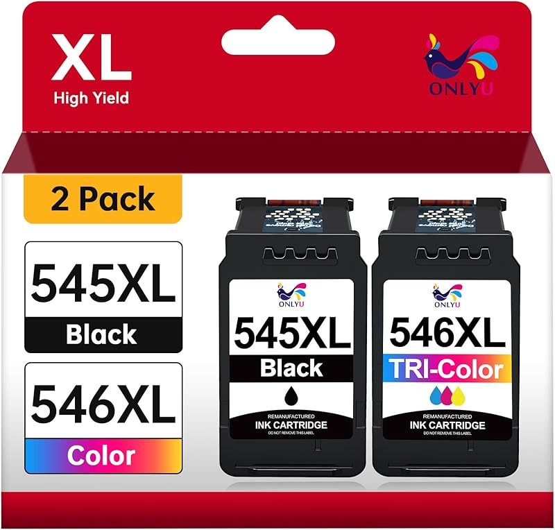 ONLYU PG 545XL CL 546XL Remplacement pour Cartouches d'encre Canon 545-546 XL pour Pixma TS3350 TS3450 TS3451 TS3452 TS3150 TR4650 MG2550S MG2950 MG3050 MX495 (1 Noir, 1 Tricolore)