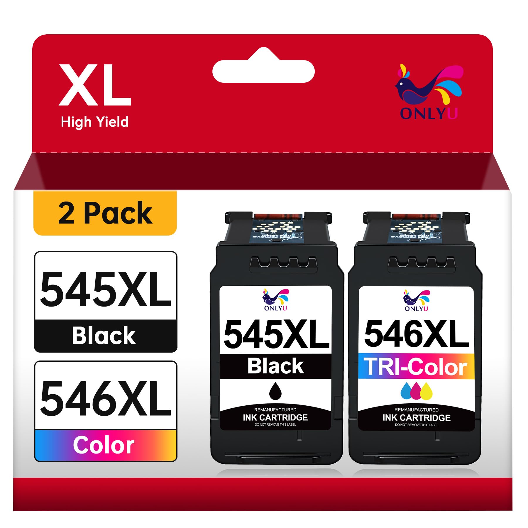 ONLYU PG545XL CL546XL Multipack Cartucce d'inchiostro Sostituzione per Canon 545 546 XL per Pixma TS3150 TR4550 TR4650 TS3450 TS3350 MG2550S MX495 MG3050 MG3051 MG2950 (1 Nero, 1 Tricromia)