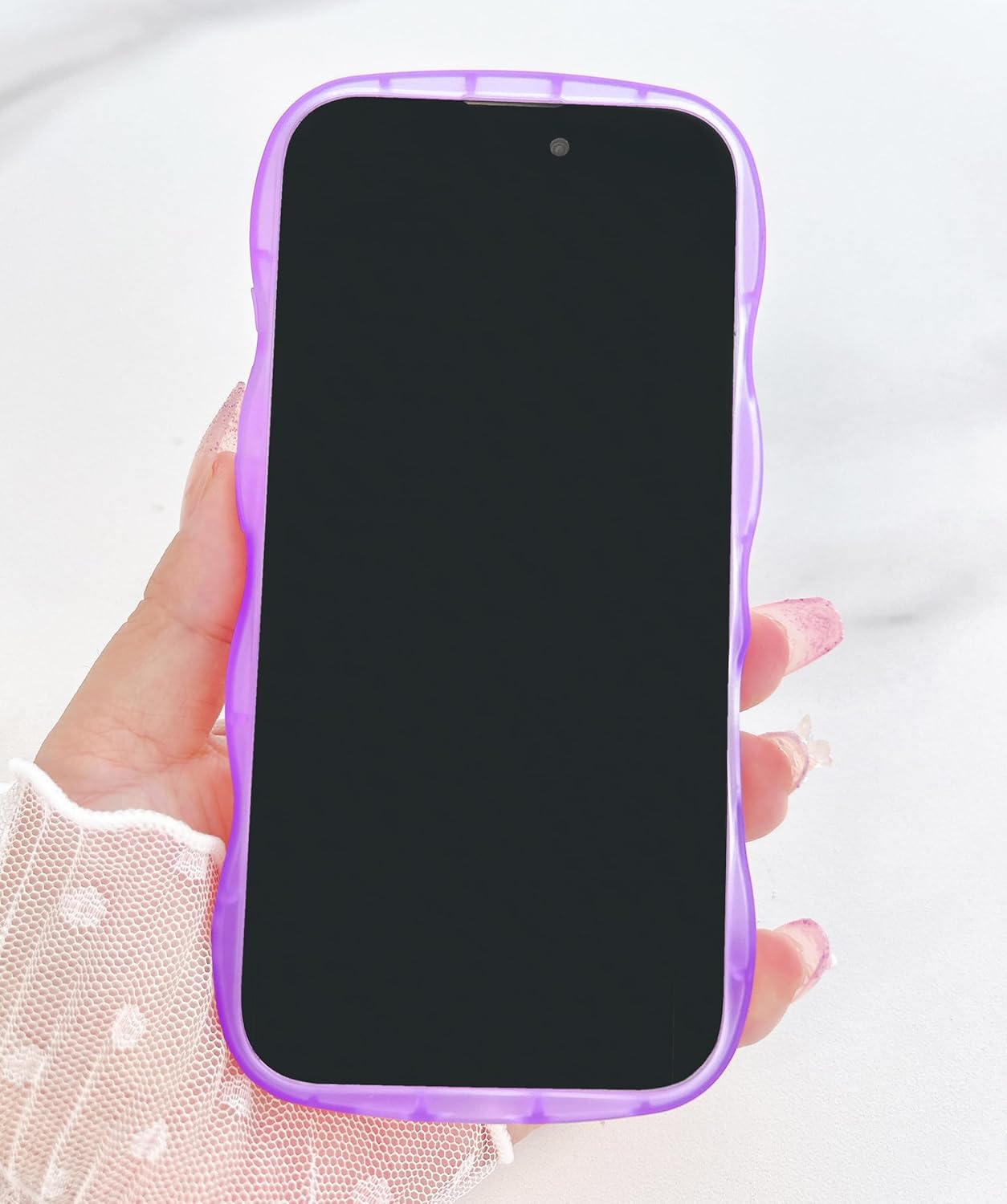 Qokey Compatible iPhone 16 Case, 6.1" Curly Wave Design, Transparent Bling Glitter Star Shiny, Cute Clear Transparent Shockproof Protection Soft Phone Cover for Women Girls, Purple - Image 3