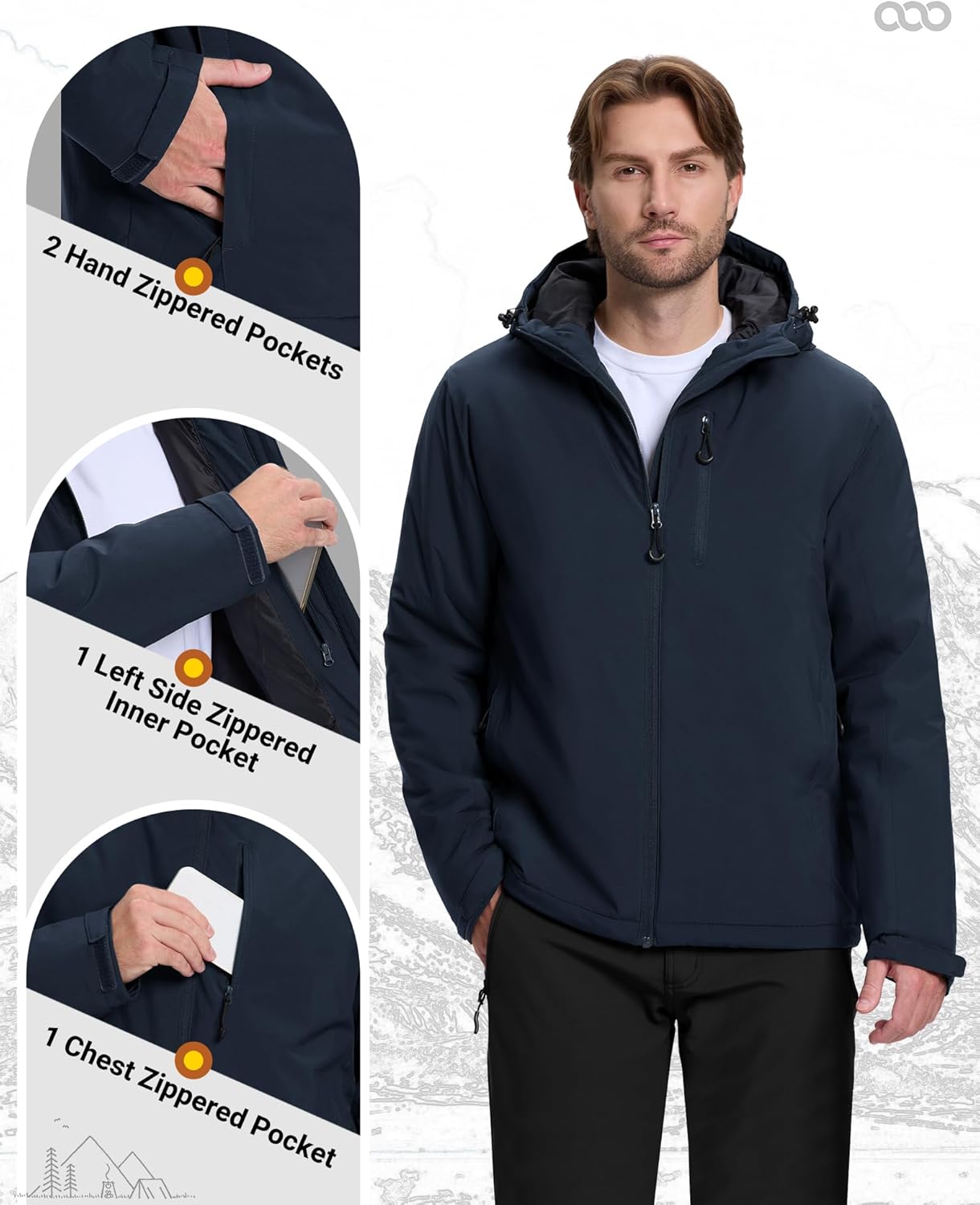 33,000ft Mens Warm Winter Jacket Hooded Lightweight Puffer Jacket Water Resistant Windproof Insulated Coats - Image 6