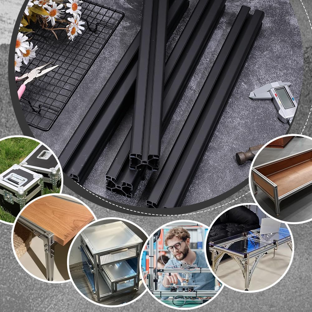 BENECREAT 4 Profilo di Estrusione In Alluminio 4040, Profilo In Alluminio Estruso con Scanalatura A T Da 40cm per Telaio di Stampante 3D, Macchine CNC e Costruzione di Attrezzature Fai-Da-Te, Nero