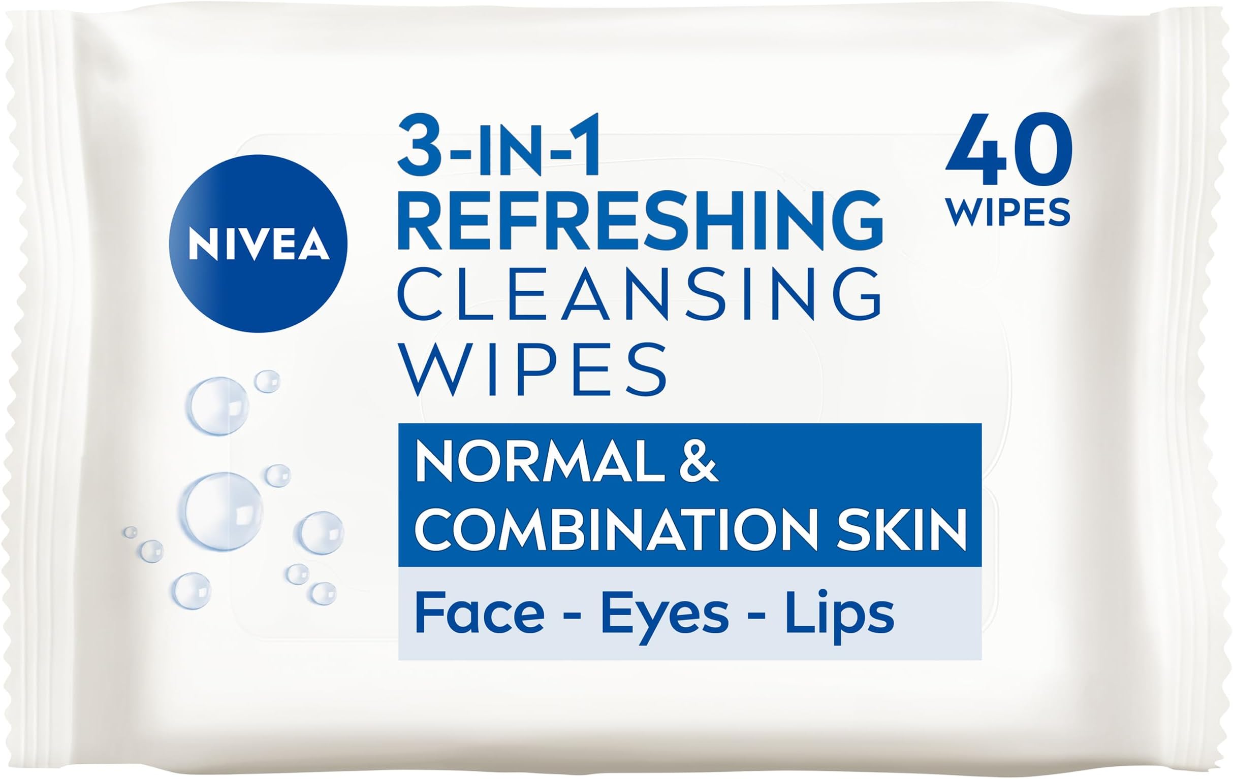 NIVEA 3in1 Refreshing Cleansing Wipes Normal Skin and Combination Skin (40 Sheets), Plant-Based Makeup Remover Face Wipes, Gentle Yet Effective Makeup Removal