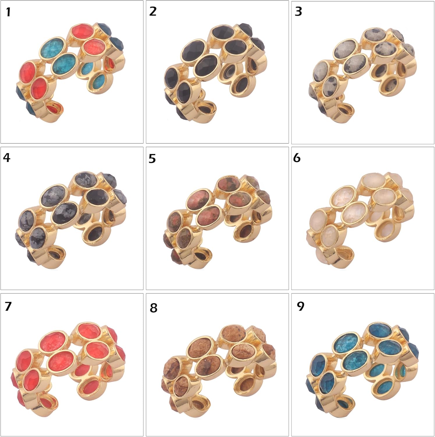 Handmade Multi Gemstone Ring in 18K Gold Plating | Artisan Bezel-Set Natural Stones | Statement Adjustable Jewelry