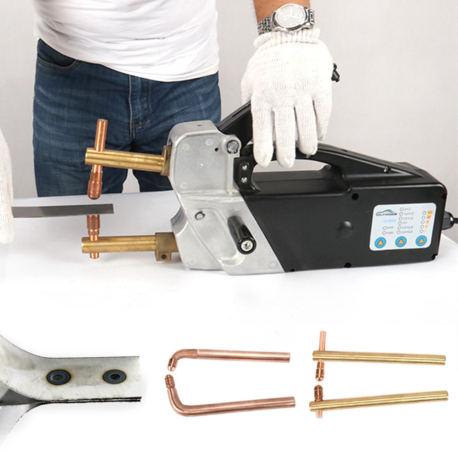 json2xml Double Side Spot Welding Machine - Portable Electric Spot Welder for Mild Steel and Stainless Steel Repair - Includes Storage Box & Shoulder Strap & Handle,2.0+2.0mm sheet metal repair tools