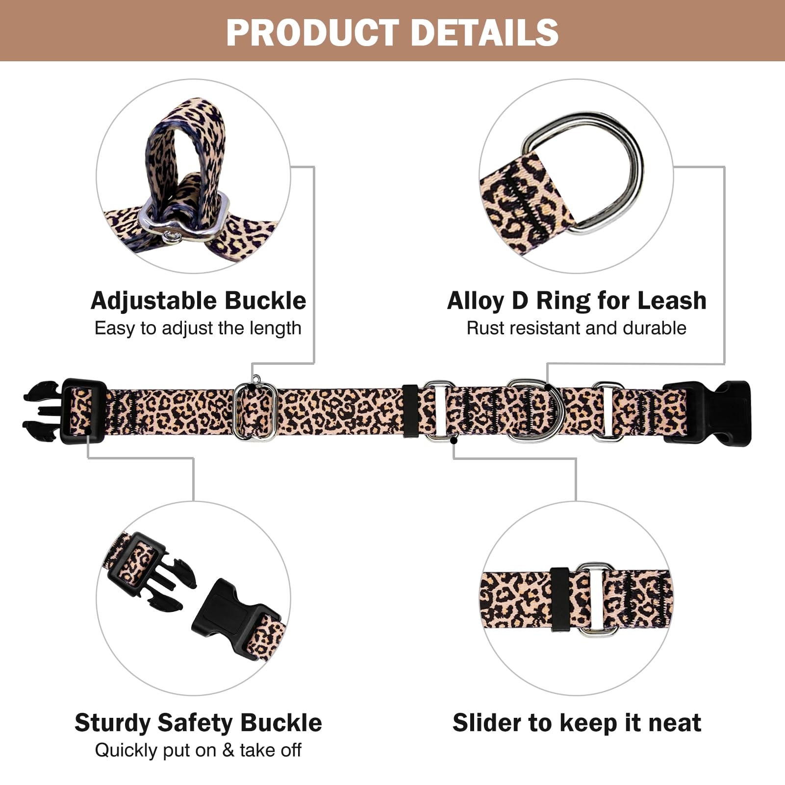 Hikiko Martingale Dog Collar, Classic Leopard Collar for Small Medium Large Dogs Durable Escape Proof Collars (Leopard, S) - Image 4
