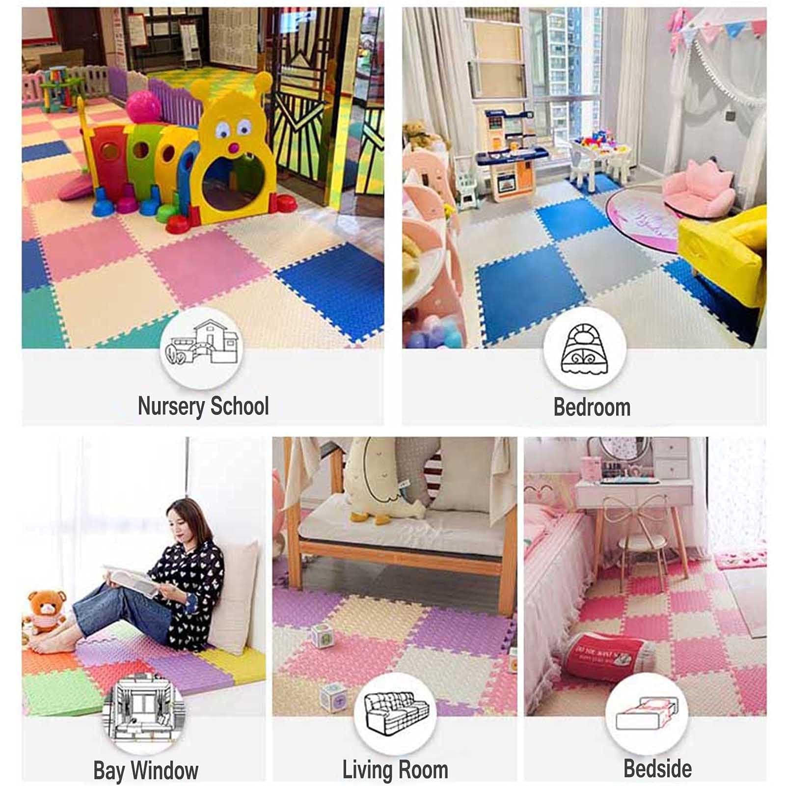 Tappetino da Gioco in Schiuma per Neonato E Bambini,Tappetini Ad Incastro in Schiuma Eva 6/8/9,Spessore 1.2 Cm,Tappeto Puzzle Morbido per Bambini Gattonare Esercizio,Beige+Brown,9pcs