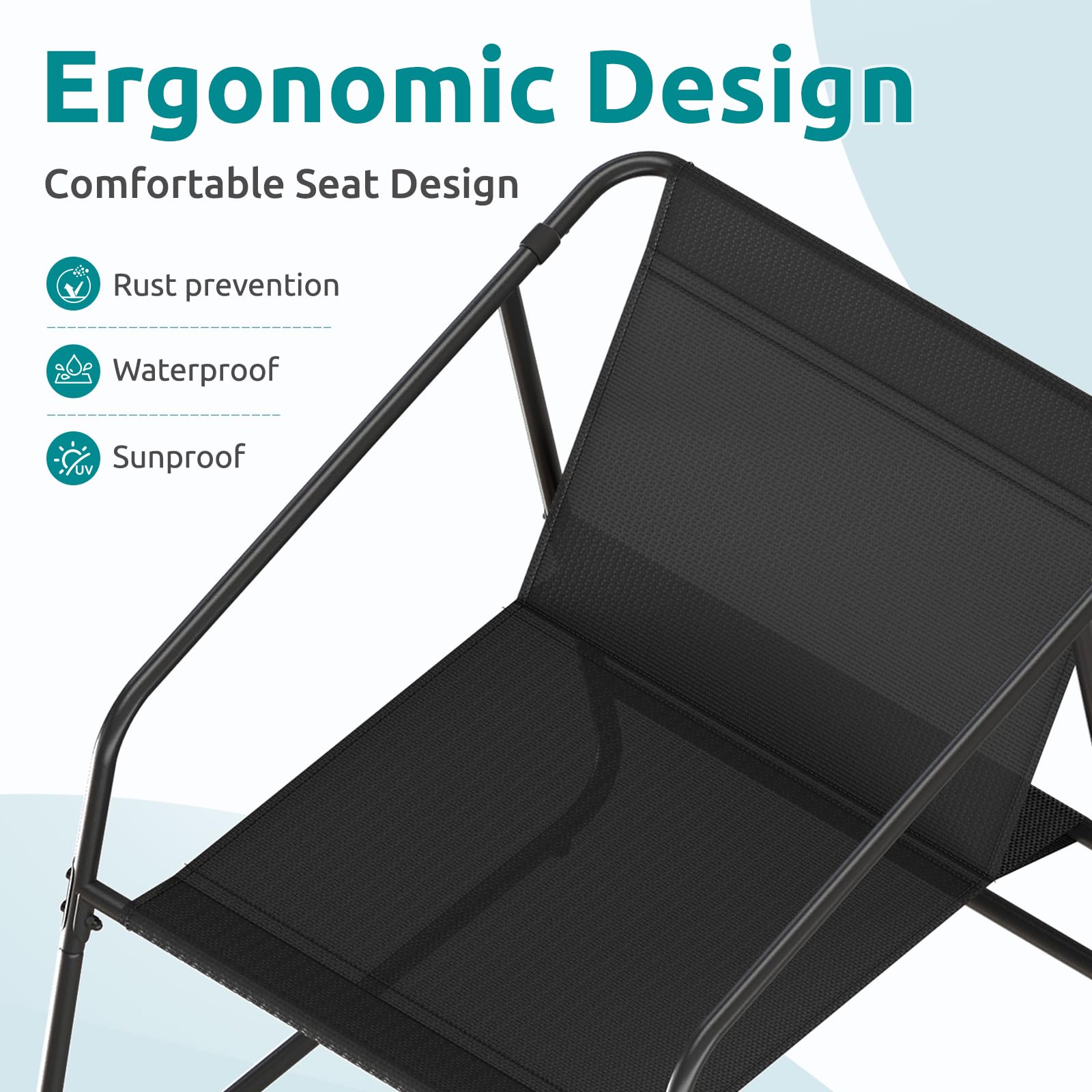 LIFERUN Salon de Jardin 4 Pièces pour 4 Personnes, Ensemble Outdoor en Tissu Textilène avec Canapé, 2 Fauteuils et Table Basse, Résistante aux Intempéries, pour Balcon Terrasse Jardin, Noir
