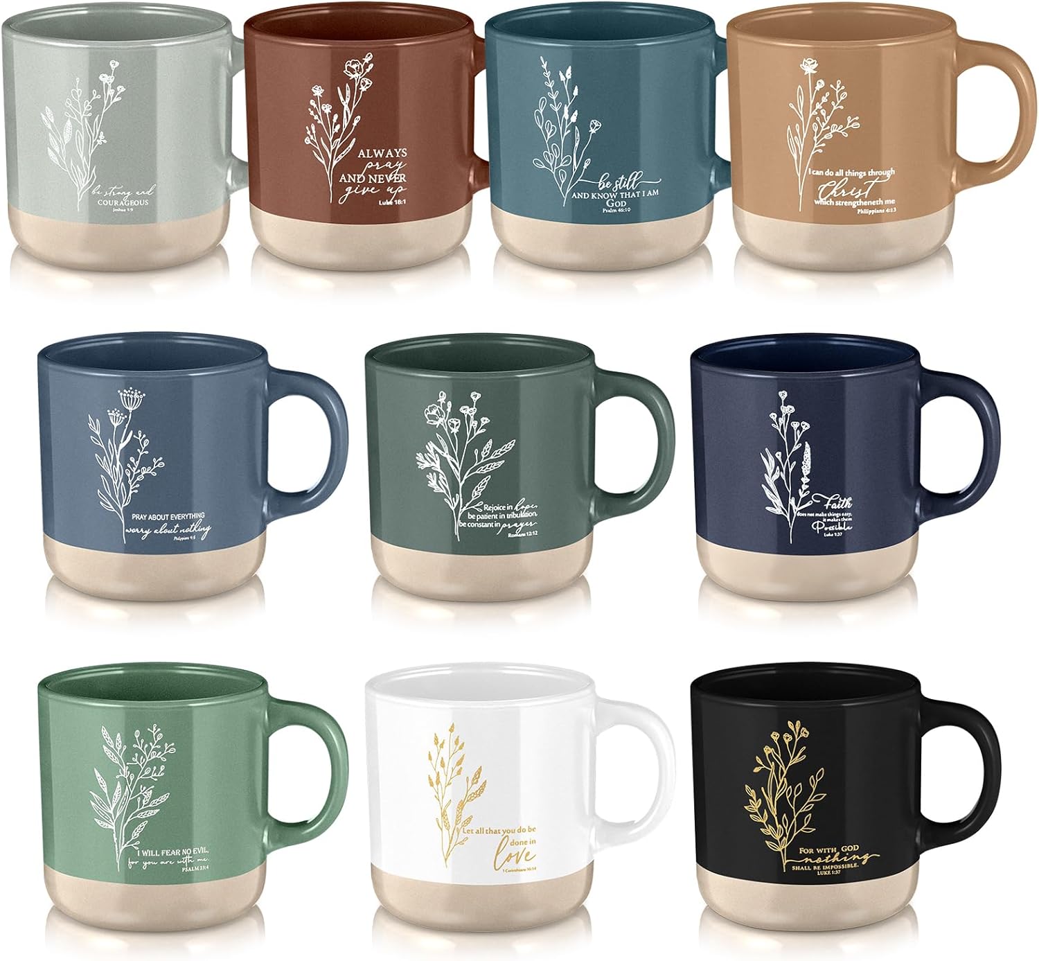 Christian Mugs Bulk for Women Inspirational Bible Verse Christian Coffee Mugs 13 oz Religious Ceramic Cup Easter Gifts for Church Members Men Coworker Social Worker Gifts(Neutral Color,10 Pcs)