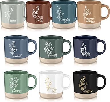 Didaey Christian Mugs Bulk for Women Inspirational Bible Verse Christian Coffee Mugs 13 oz Religious Ceramic Cup Church Gifts for Men Volunteer Sunday School TeacherNeutral Color,10 Pcs