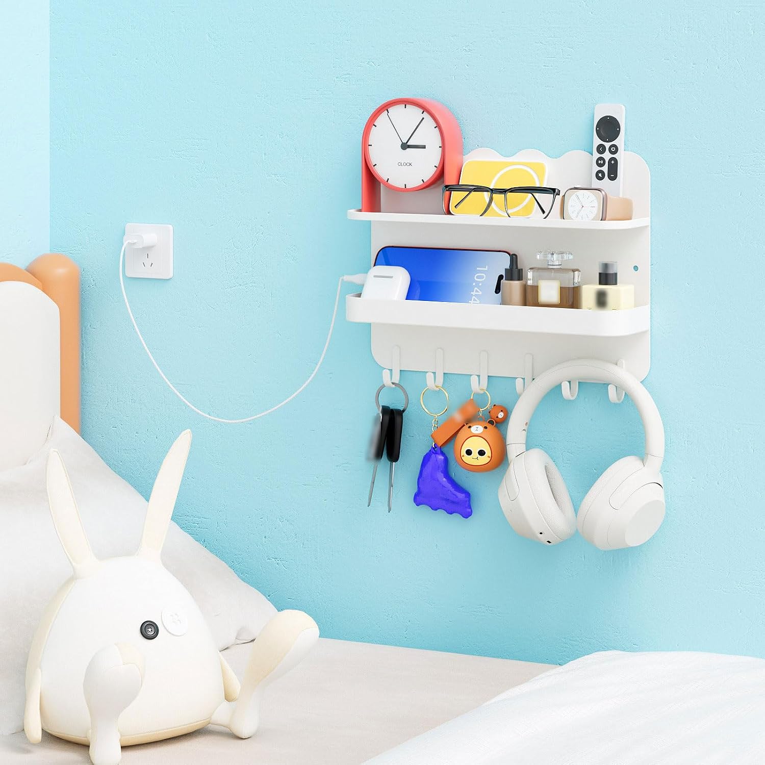 White Floating Bedside Shelf, 22lbs, Adhesive & Drill Mount